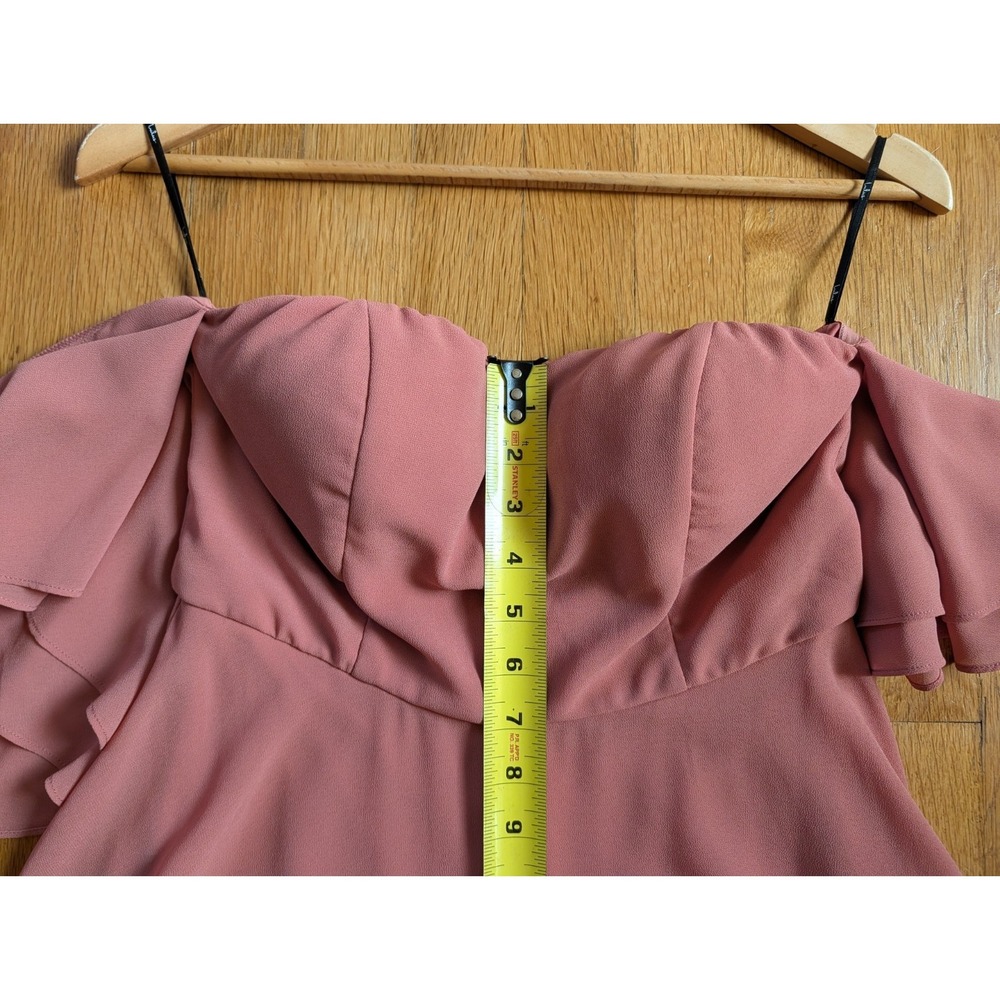 Lulus Abbington Gown Off Shoulder Flutter Sleeve Dusty Rose Chiffon Bridesmaid - Picture 16 of 16